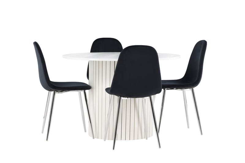 Härön Spisegruppe 110 cm Rund med 4 Polar stoler - Hvid/Sort - Møbler - Bord - Spisegrupper