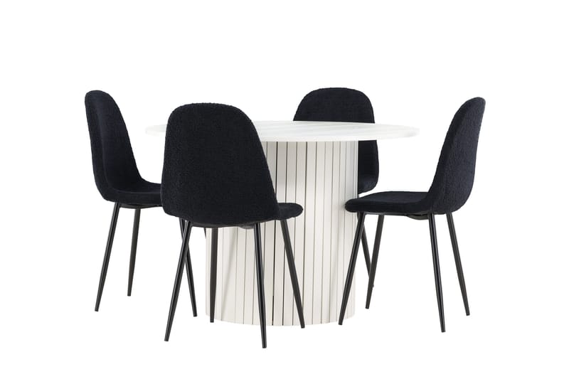 Härön Spisegruppe 110 cm Rund med 4 Polar stoler - Hvid/Sort - Møbler - Bord - Spisegrupper