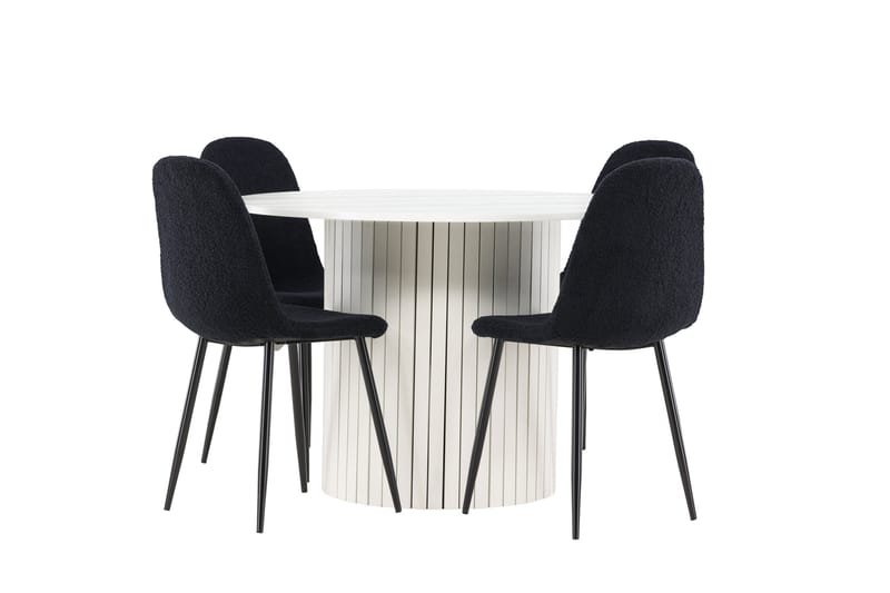 Härön Spisegruppe 110 cm Rund med 4 Polar stoler - Hvid/Sort - Møbler - Bord - Spisegrupper