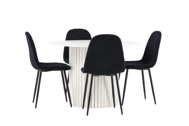 Härön Spisegruppe 110 cm Rund med 4 Polar stoler - Hvid/Sort - Møbler - Bord - Spisegrupper