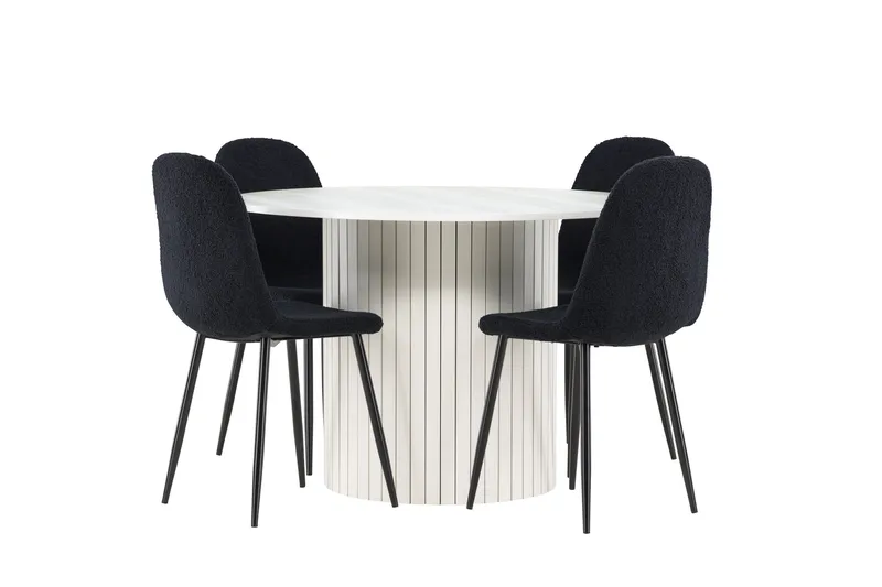 Härön Spisegruppe 110 cm Rund med 4 Polar stoler - Hvid/Sort - Møbler - Bord - Spisegrupper