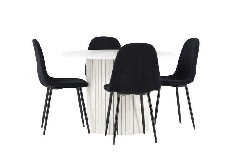 Härön Spisegruppe 110 cm Rund med 4 Polar stoler - Hvid/Sort - Møbler - Bord - Spisegrupper