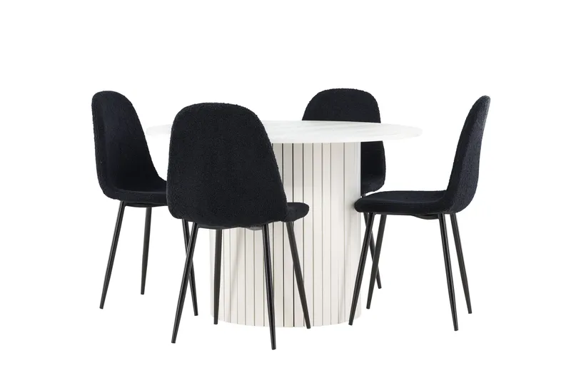 Härön Spisegruppe 110 cm Rund med 4 Polar stoler - Hvid/Sort - Møbler - Bord - Spisegrupper