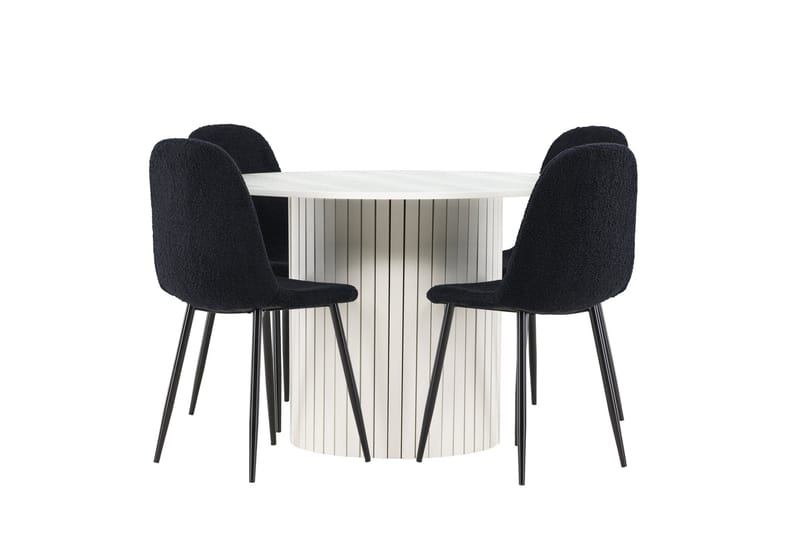 Härön Spisegruppe 110 cm Rund med 4 Polar stoler - Hvid/Sort - Møbler - Bord - Spisegrupper