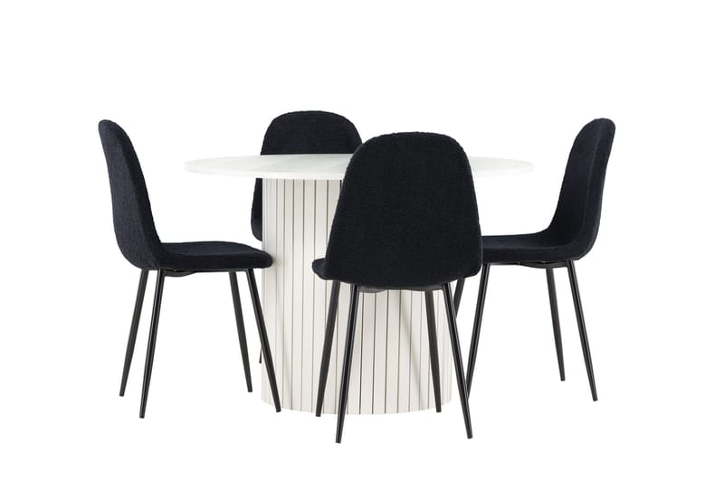 Härön Spisegruppe 110 cm Rund med 4 Polar stoler - Hvid/Sort - Møbler - Bord - Spisegrupper