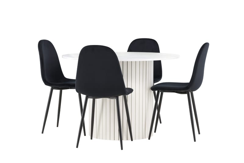 Härön Spisegruppe 110 cm Rund med 4 Polar stoler - Hvid/Sort - Møbler - Bord - Spisegrupper