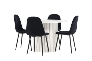 Härön Spisegruppe 110 cm Rund med 4 Polar stoler - Hvid/Sort - Møbler - Bord - Spisegrupper