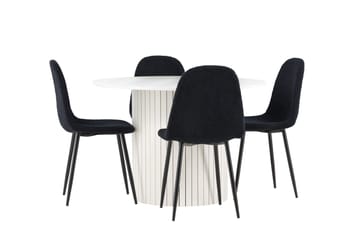 Härön Spisegruppe 110 cm Rund med 4 Polar stoler - Hvid/Sort - Møbler - Bord - Spisegrupper
