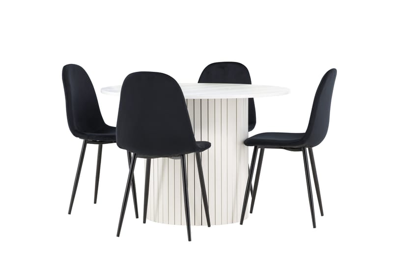 Härön Spisegruppe 110 cm Rund med 4 Polar stoler - Hvid/Sort - Møbler - Bord - Spisegrupper