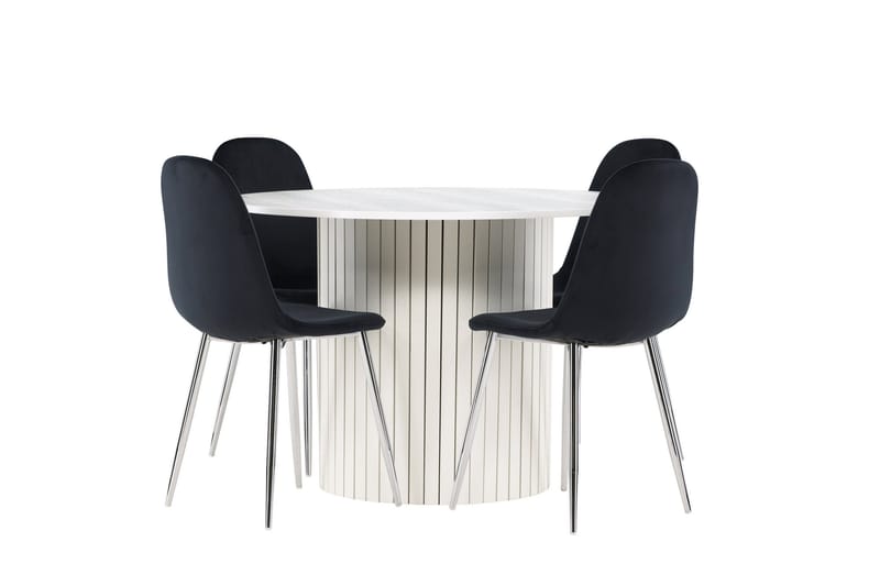Härön Spisegruppe 110 cm Rund med 4 Polar stoler - Hvid/Sort - Møbler - Bord - Spisegrupper