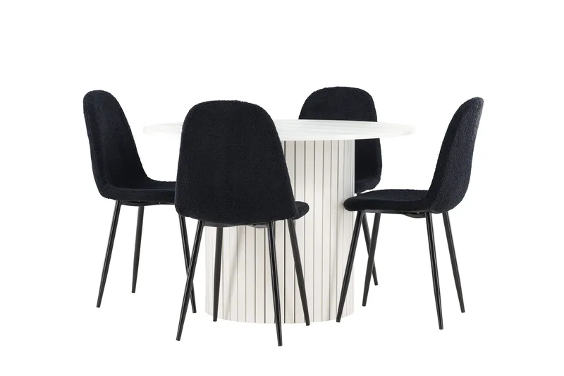 Härön Spisegruppe 110 cm Rund med 4 Polar stoler, Hvid/Sort