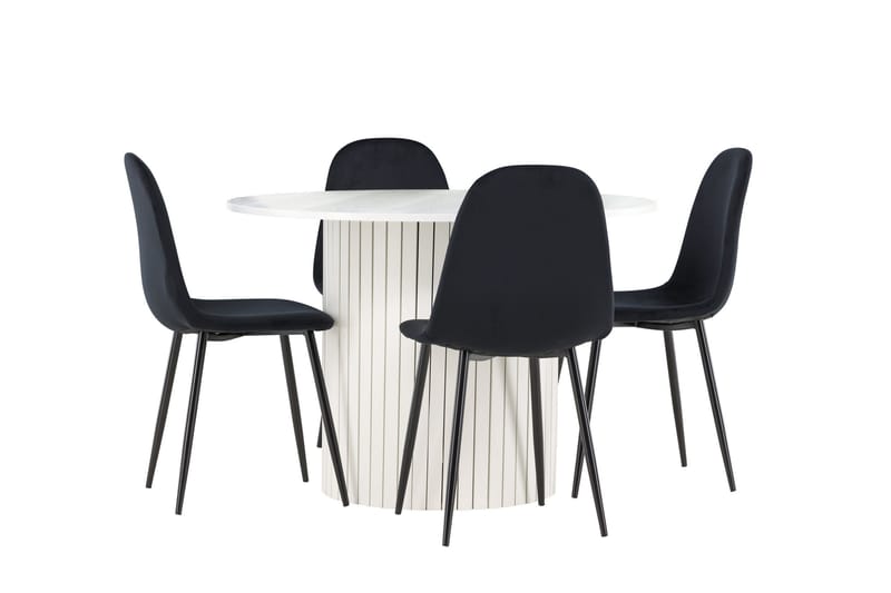 Härön Spisegruppe 110 cm Rund med 4 Polar stoler - Hvid/Sort - Møbler - Bord - Spisegrupper