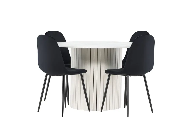 Härön Spisegruppe 110 cm Rund med 4 Polar stoler - Hvid/Sort - Møbler - Bord - Spisegrupper