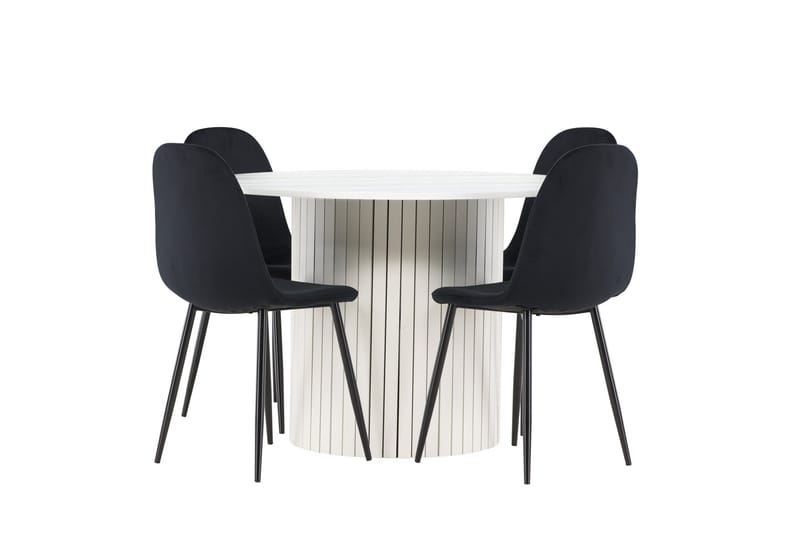 Härön Spisegruppe 110 cm Rund med 4 Polar stoler - Hvid/Sort - Møbler - Bord - Spisegrupper