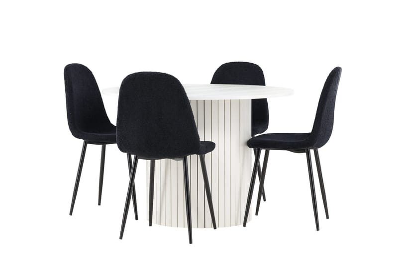Härön Spisegruppe 110 cm Rund med 4 Polar stoler - Hvid/Sort - Møbler - Bord - Spisegrupper