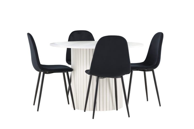 Härön Spisegruppe 110 cm Rund med 4 Polar stoler - Hvid/Sort - Møbler - Bord - Spisegrupper