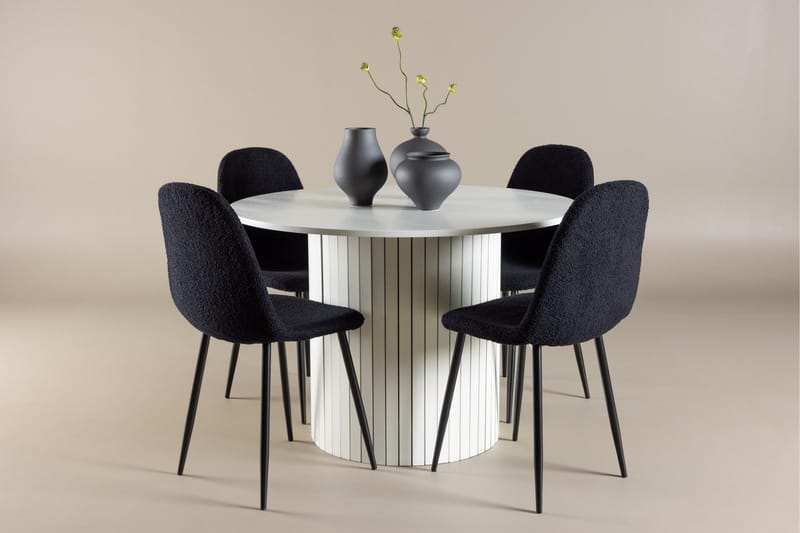 Härön Spisegruppe 110 cm Rund med 4 Polar stoler - Hvid/Sort - Møbler - Bord - Spisegrupper