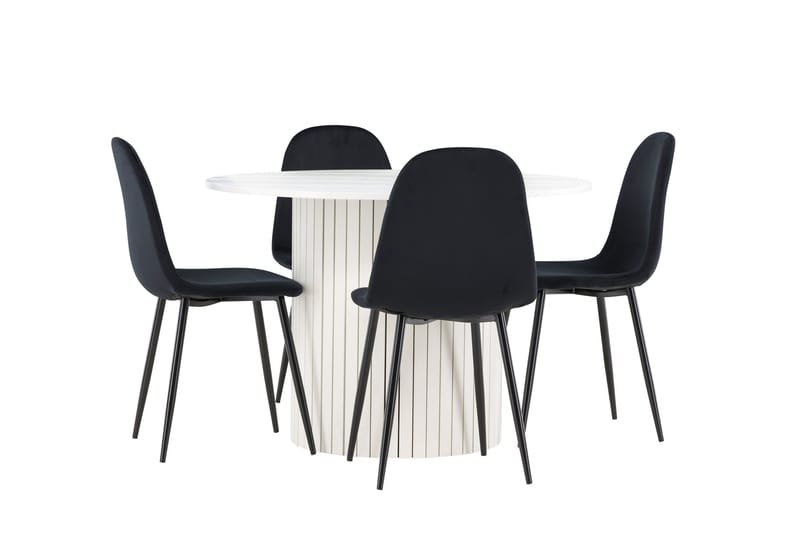 Härön Spisegruppe 110 cm Rund med 4 Polar stoler - Hvid/Sort - Møbler - Bord - Spisegrupper