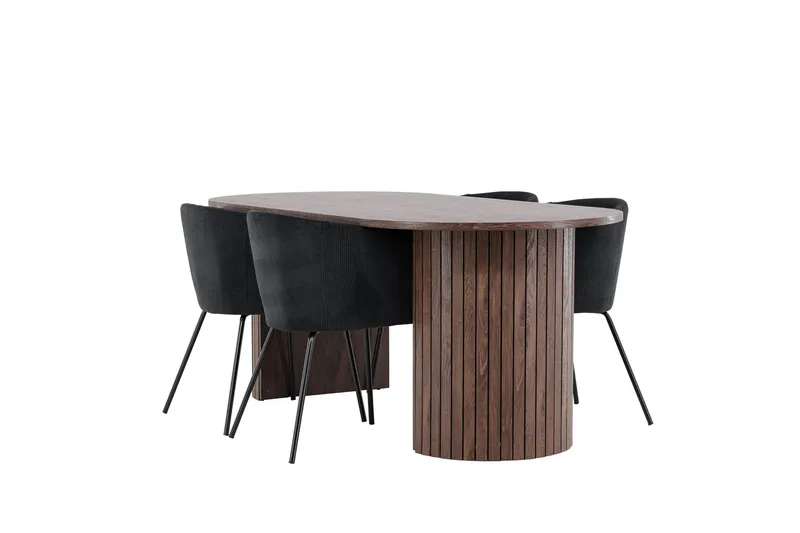 Härön Spisegruppe 200 cm Oval med 4 Berit stoler, Mocca/Sort