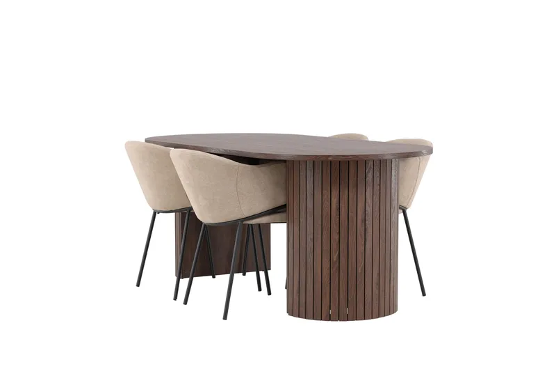 Härön Spisegruppe 200 cm Oval med 4 Evelina stoler, Mocca/Beige