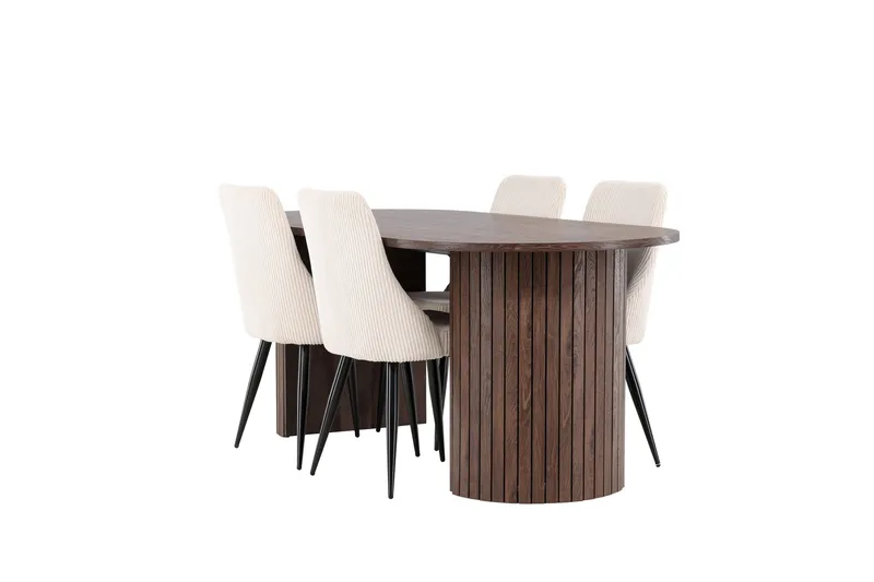 Härön Spisegruppe 200 cm Oval med 4 Leone stoler, Mocca/Beige