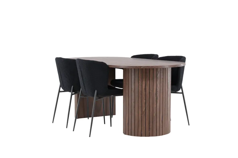 Härön Spisegruppe 200 cm Oval med 4 Modesto stoler, Mocca/Sort