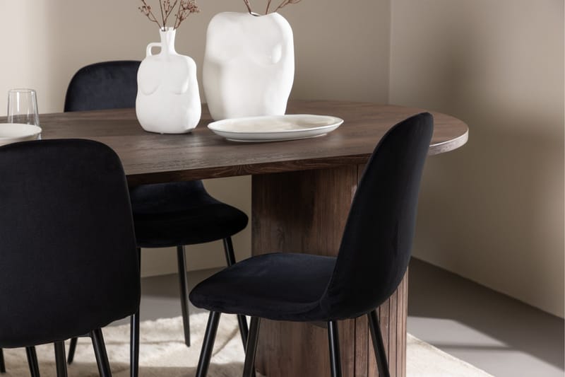 Härön Spisegruppe 200 cm Oval med 4 Polar stoler - Mocca/Sort - Møbler - Bord - Spisegrupper