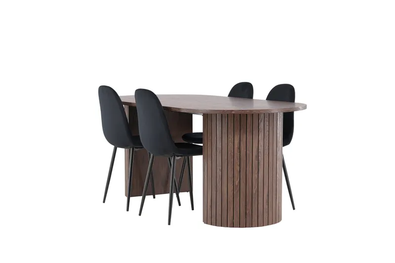 Härön Spisegruppe 200 cm Oval med 4 Polar stoler, Mocca/Sort