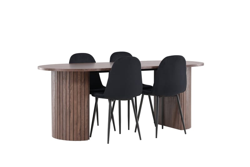 Härön Spisegruppe 200 cm Oval med 4 Polar stoler - Mocca/Sort - Møbler - Bord - Spisegrupper