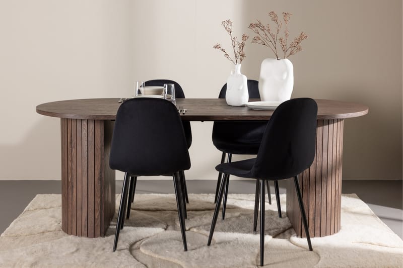 Härön Spisegruppe 200 cm Oval med 4 Polar stoler - Mocca/Sort - Møbler - Bord - Spisegrupper