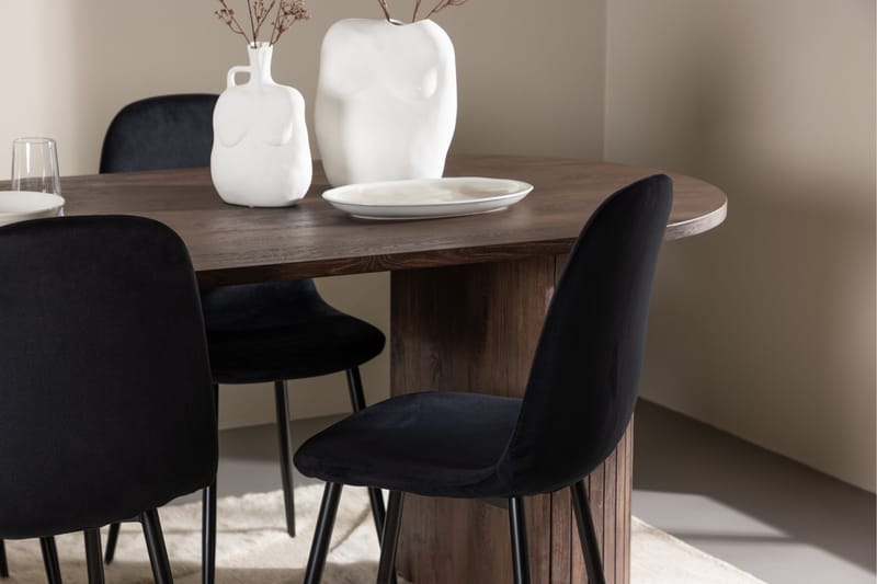 Härön Spisegruppe 200 cm Oval med 4 Polar stoler - Mocca/Sort - Møbler - Bord - Spisegrupper