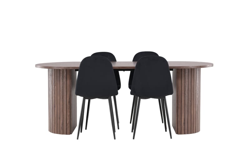 Härön Spisegruppe 200 cm Oval med 4 Polar stoler - Mocca/Sort - Møbler - Bord - Spisegrupper