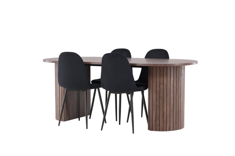 Härön Spisegruppe 200 cm Oval med 4 Polar stoler - Mocca/Sort - Møbler - Bord - Spisegrupper
