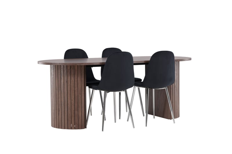 Härön Spisegruppe 200 cm Oval med 4 Polar stoler - Mocca/Sort - Møbler - Bord - Spisegrupper
