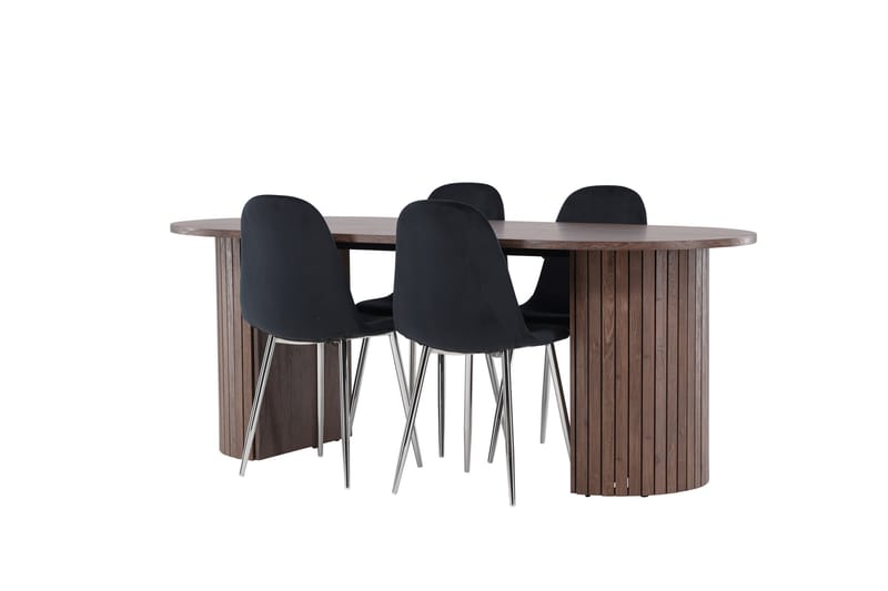 Härön Spisegruppe 200 cm Oval med 4 Polar stoler - Mocca/Sort - Møbler - Bord - Spisegrupper