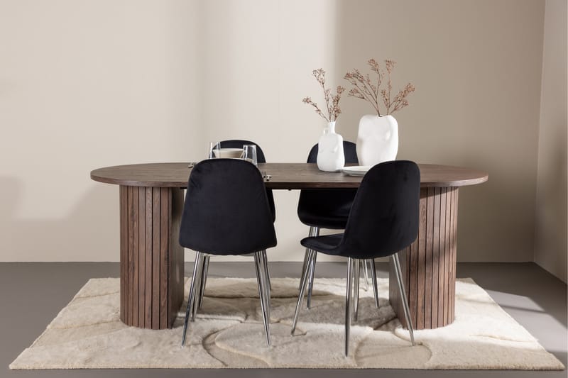 Härön Spisegruppe 200 cm Oval med 4 Polar stoler - Mocca/Sort - Møbler - Bord - Spisegrupper