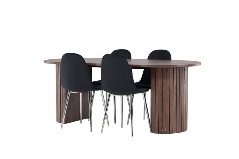 Härön Spisegruppe 200 cm Oval med 4 Polar stoler - Mocca/Sort - Møbler - Bord - Spisegrupper