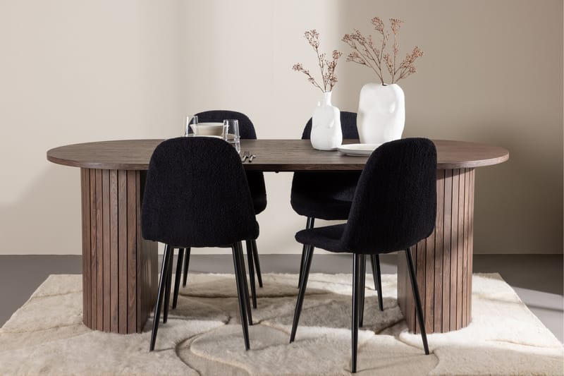 Härön Spisegruppe 200 cm Oval med 4 Polar stoler - Mocca/Sort - Møbler - Bord - Spisegrupper