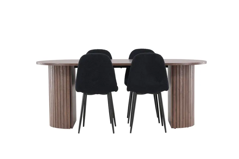 Härön Spisegruppe 200 cm Oval med 4 Polar stoler - Mocca/Sort - Møbler - Bord - Spisegrupper