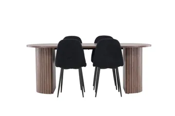 Härön Spisegruppe 200 cm Oval med 4 Polar stoler - Mocca/Sort - Møbler - Bord - Spisegrupper
