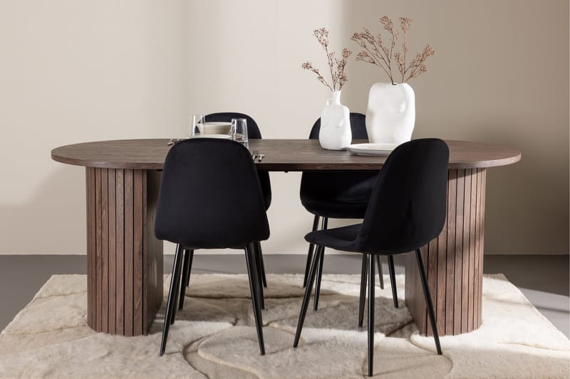 Härön Spisegruppe 200 cm Oval med 4 Polar stoler - Mocca/Sort - Møbler - Bord - Spisegrupper