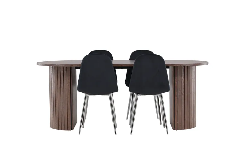 Härön Spisegruppe 200 cm Oval med 4 Polar stoler - Mocca/Sort - Møbler - Bord - Spisegrupper