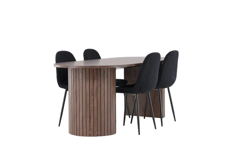 Härön Spisegruppe 200 cm Oval med 4 Polar stoler - Mocca/Sort - Møbler - Bord - Spisegrupper