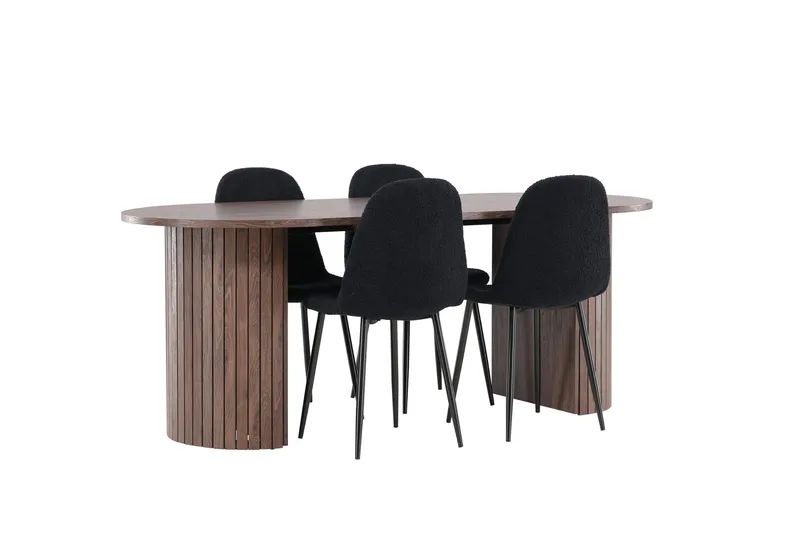 Härön Spisegruppe 200 cm Oval med 4 Polar stoler - Mocca/Sort - Møbler - Bord - Spisegrupper