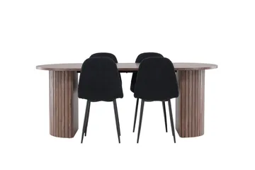 Härön Spisegruppe 200 cm Oval med 4 Polar stoler - Mocca/Sort - Møbler - Bord - Spisegrupper