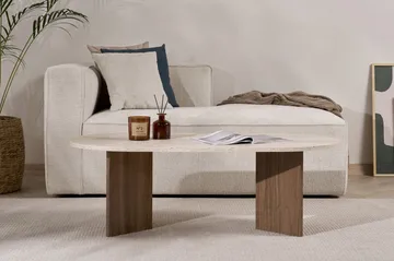 Hasina Ovalt Sofabord 119x60 cm med Travertin- og Valnøttutseende - Beige - Møbler - Bord - Sofabord