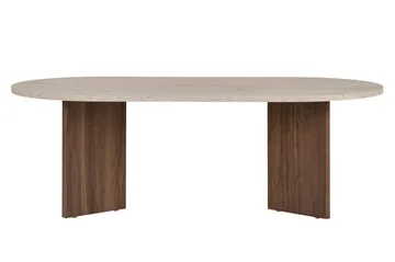 Hasina Ovalt Sofabord 119x60 cm med Travertin- og Valnøttutseende - Beige - Møbler - Bord - Sofabord