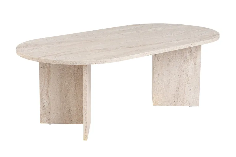 Hasina Ovalt Sofabord 119x60 cm med Travertinutseende, Hvit