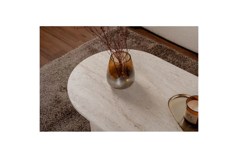 Hasina Ovalt Sofabord 119x60 cm med Travertinutseende - Hvit - Møbler - Bord - Sofabord
