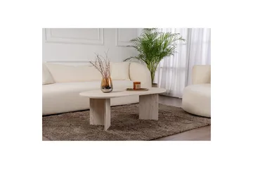 Hasina Ovalt Sofabord 119x60 cm med Travertinutseende - Hvit - Møbler - Bord - Sofabord